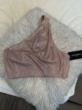 Ramy Brook Metallic One-Shoulder Crop Top - Blush Pink